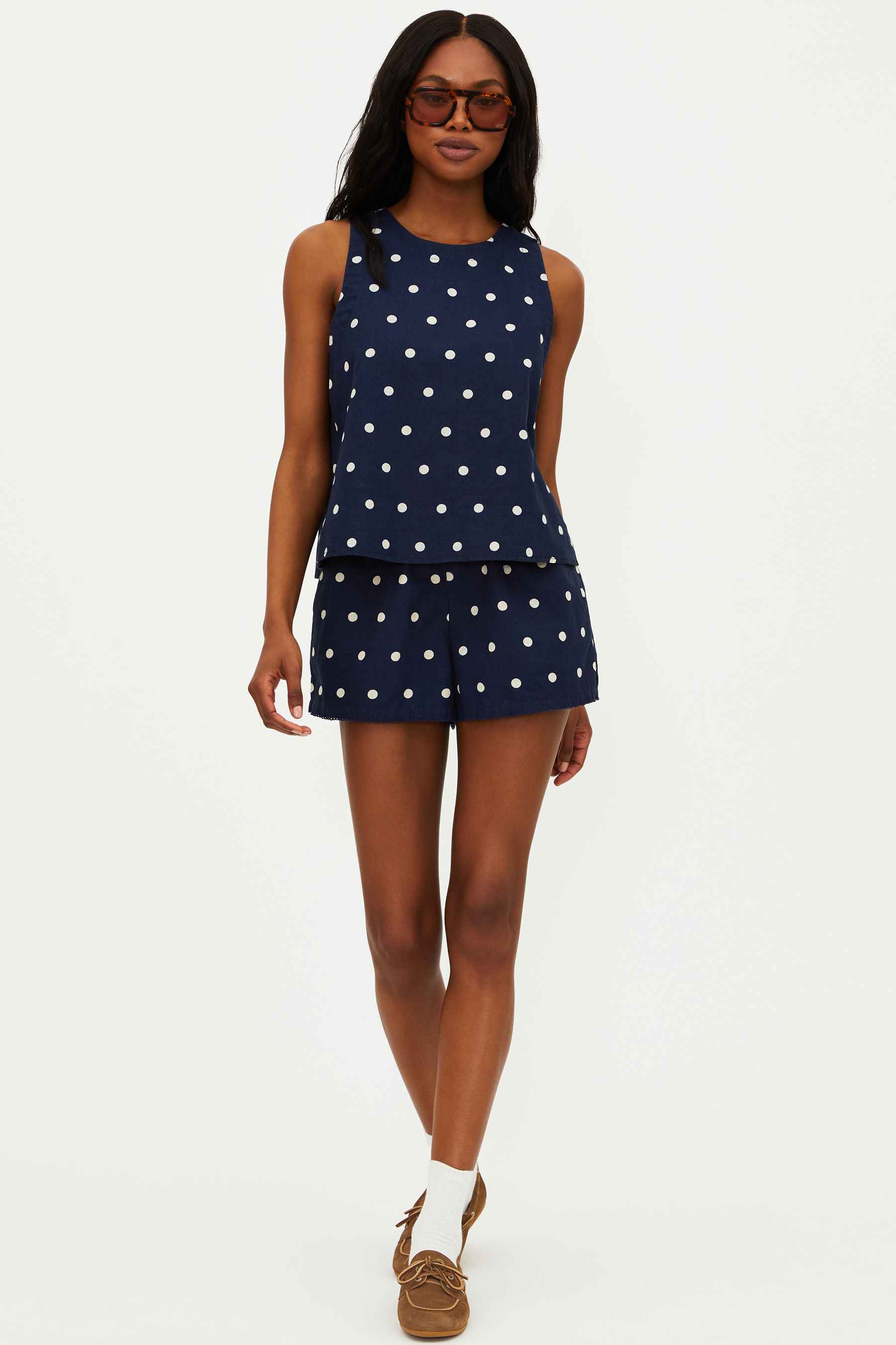 Birkley Short Navy Polka Dot Linen - Image 10