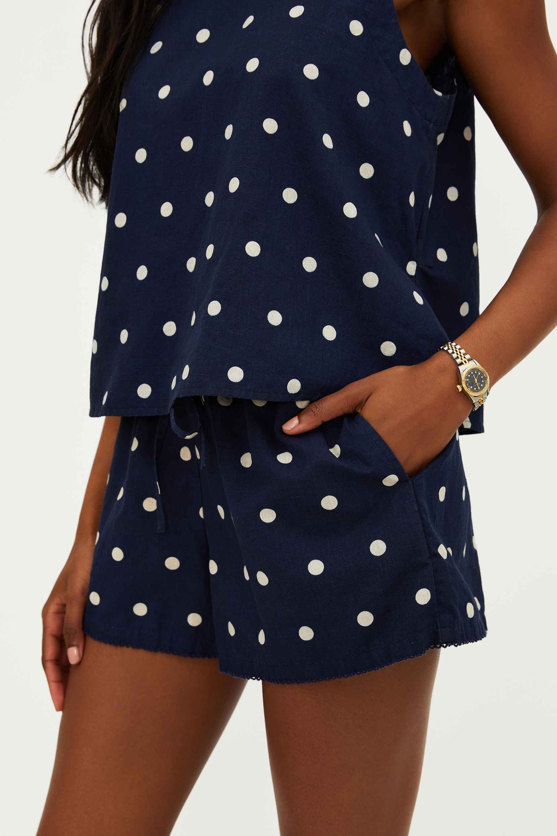 Birkley Short Navy Polka Dot Linen - Image 9