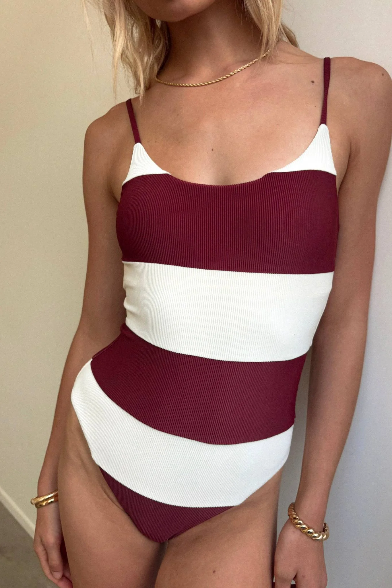 Calista One Piece Merlot Stripe - Image 9
