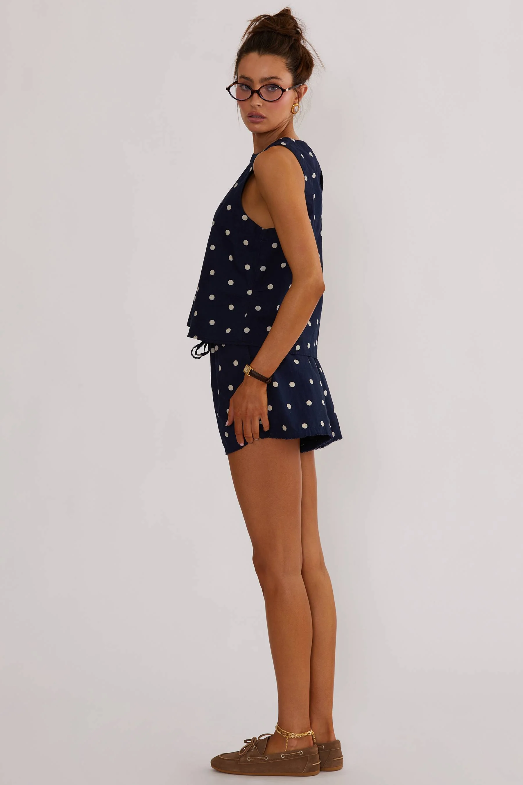 Dollie Sleeveless Top Navy Polka Dot - Image 10