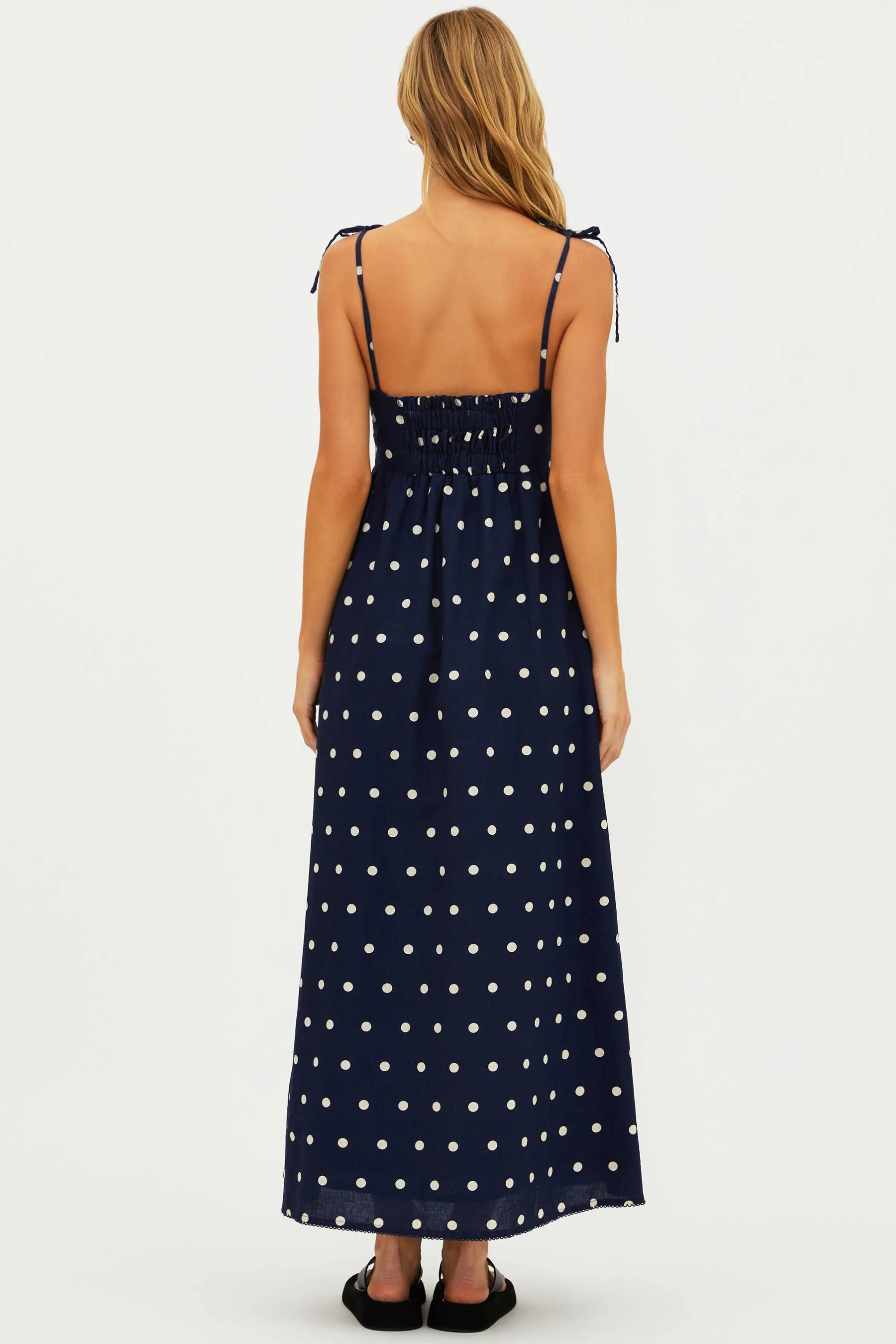 Valory Maxi Dress Navy Polka Dot Linen - Image 9