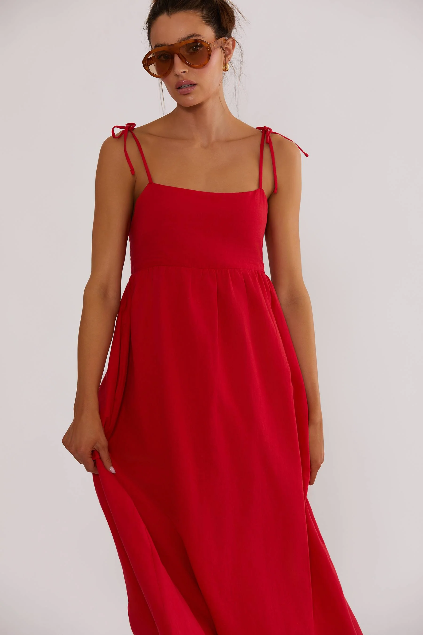 Valory Maxi Dress Red Linen - Image 3